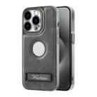 For iPhone 15 Pro Max Y3 Electroplated Fine Hole Leather Phone Case with Holder(Grey) - 1