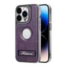 For iPhone 14 Pro Y3 Electroplated Fine Hole Leather Phone Case with Holder(Dark Purple) - 1