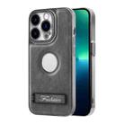 For iPhone 13 Pro Max Y3 Electroplated Fine Hole Leather Phone Case with Holder(Grey) - 1