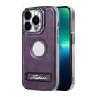 For iPhone 13 Pro Y3 Electroplated Fine Hole Leather Phone Case with Holder(Dark Purple) - 1