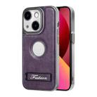 For iPhone 13 Y3 Electroplated Fine Hole Leather Phone Case with Holder(Dark Purple) - 1