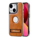 For iPhone 13 Y3 Electroplated Fine Hole Leather Phone Case with Holder(Brown) - 1