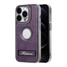 For iPhone 12 Pro Max Y3 Electroplated Fine Hole Leather Phone Case with Holder(Dark Purple) - 1