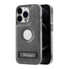 For iPhone 12 Pro Max Y3 Electroplated Fine Hole Leather Phone Case with Holder(Grey) - 1