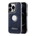 For iPhone 12 Pro Max Y3 Electroplated Fine Hole Leather Phone Case with Holder(Navy Blue) - 1