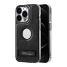 For iPhone 12 Pro Max Y3 Electroplated Fine Hole Leather Phone Case with Holder(Black) - 1