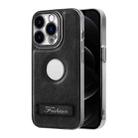 For iPhone 12 Pro Y3 Electroplated Fine Hole Leather Phone Case with Holder(Black) - 1