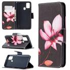For Samsung Galaxy A21s Colored Drawing Horizontal Flip Leather Case with Holder & Card Slots & Wallet(Lotus) - 1