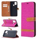 For Samsung Galaxy A21s Matching Denim Texture Horizontal Flip PU Leather Case with Holder & Card Slots & Wallet & Lanyard(Rose Red) - 1