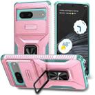 For Google Pixel 7 5G Sliding Camshield Holder Phone Case(Pink + Grey Green) - 1