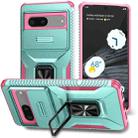 For Google Pixel 7 5G Sliding Camshield Holder Phone Case(Grey Green + Pink) - 1