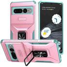 For Google Pixel 7 Pro 5G Sliding Camshield Holder Phone Case(Pink + Grey Green) - 1