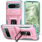 For Google Pixel 8 Sliding Camshield Holder Phone Case(Pink + Grey Green) - 1