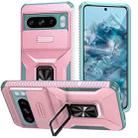 For Google Pixel 8 Pro Sliding Camshield Holder Phone Case(Pink + Grey Green) - 1