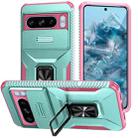 For Google Pixel 8 Pro Sliding Camshield Holder Phone Case(Grey Green + Pink) - 1