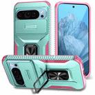 For Google Pixel 9 / Pixel 9 Pro Sliding Camshield Holder Phone Case(Grey Green + Pink) - 1