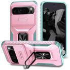 For Google Pixel 9 Pro XL Sliding Camshield Holder Phone Case(Pink + Grey Green) - 1