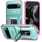 For Google Pixel 9 Pro XL Sliding Camshield Holder Phone Case(Grey Green + Pink) - 1