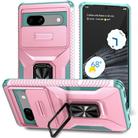 For Google Pixel 7a Sliding Camshield Holder Phone Case(Pink + Grey Green) - 1