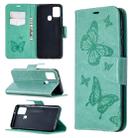 For Samsung Galaxy A21s Embossing Two Butterflies Pattern Horizontal Flip PU Leather Case with Holder & Card Slot & Wallet & Lanyard(Green) - 1