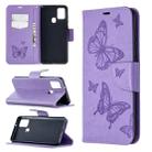 For Samsung Galaxy A21s Embossing Two Butterflies Pattern Horizontal Flip PU Leather Case with Holder & Card Slot & Wallet & Lanyard(Purple) - 1