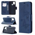 For Samsung Galaxy A21s Embossing Two Butterflies Pattern Horizontal Flip PU Leather Case with Holder & Card Slot & Wallet & Lanyard(Blue) - 1