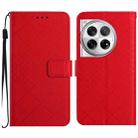 For OnePlus 12R 5G Global Rhombic Grid Texture Leather Phone Case(Red) - 1