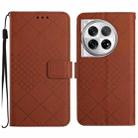 For OnePlus 12R 5G Global Rhombic Grid Texture Leather Phone Case(Brown) - 1