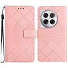 For OnePlus 12R 5G Global Rhombic Grid Texture Leather Phone Case(Pink) - 1