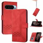 For Google Pixel 9 Pro Cubic Skin Feel Flip Leather Phone Case(Red) - 1