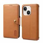 For iPhone 14 Plus Denior Cowhide Texture Wallet Style Leather Phone Case(Khaki) - 1