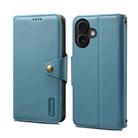 For iPhone 16 Denior Cowhide Texture Wallet Style Leather Phone Case(Blue) - 1