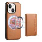 For iPhone 15 Plus Denior Cowhide Texture Leather MagSafe Detachable Wallet Phone Case(Khaki) - 1