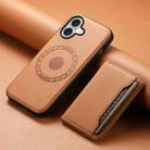 For iPhone 16 Denior Cowhide Texture Leather MagSafe Detachable Wallet Phone Case(Khaki) - 2