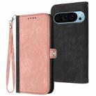 For Google Pixel 9 Pro Side Buckle Double Fold Hand Strap Leather Phone Case(Pink) - 1