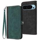 For Google Pixel 9 Side Buckle Double Fold Hand Strap Leather Phone Case(Dark Green) - 1