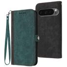 For Google Pixel 10 Pro XL Side Buckle Double Fold Hand Strap Leather Phone Case(Dark Green) - 1