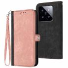 For Xiaomi 14 Pro Side Buckle Double Fold Hand Strap Leather Phone Case(Pink) - 1