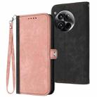 For OnePlus 12 Side Buckle Double Fold Hand Strap Leather Phone Case(Pink) - 1