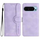 For Google Pixel 9 Pro Heart Pattern Skin Feel Leather Phone Case(Purple) - 1