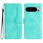 For Google Pixel 9 Pro Heart Pattern Skin Feel Leather Phone Case(Light Blue) - 1