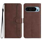 For Google Pixel 9 Pro Heart Pattern Skin Feel Leather Phone Case(Brown) - 1