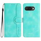 For Google Pixel 9a Heart Pattern Skin Feel Leather Phone Case(Light Blue) - 1