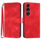 For Sony Xperia 1 VII Line Pattern Skin Feel Leather Phone Case(Red) - 1