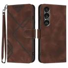 For Sony Xperia 1 VII Line Pattern Skin Feel Leather Phone Case(Coffee) - 1