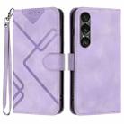 For Sony Xperia 1 VII Line Pattern Skin Feel Leather Phone Case(Light Purple) - 1