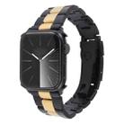 For Apple Watch Series 9 45mm Three-Bead Stainless Steel Watch Band(Black Gold) - 1