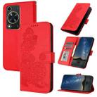 For Huawei Enjoy 70 Datura Flower Embossed Flip Leather Phone Case(Red) - 1