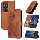 For Huawei Enjoy 70 Datura Flower Embossed Flip Leather Phone Case(Brown) - 1