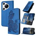 For Huawei Pura 70 Datura Flower Embossed Flip Leather Phone Case(Blue) - 1